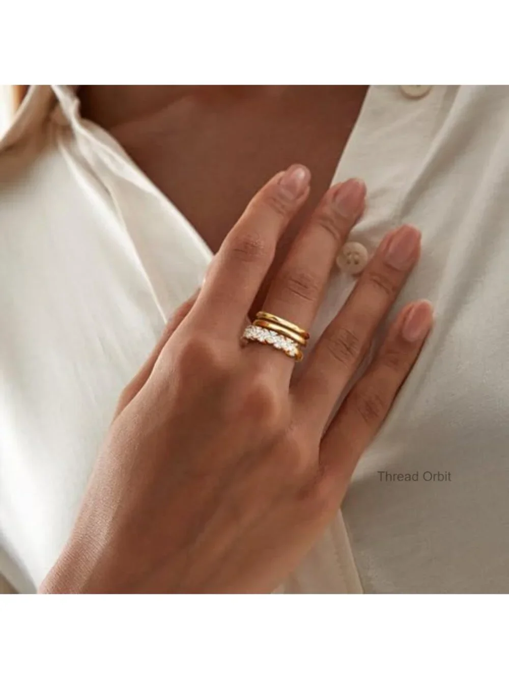 14K Gold Plated Stackable Cubic Zirconia Ring Set, Non Tarnish Dainty Boho